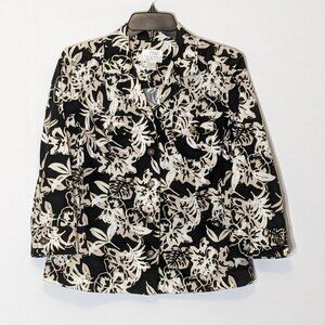 Women's CHRISTOPHER & BANKS Stretch, Black/Beige Floral Casual Jacket; Size M